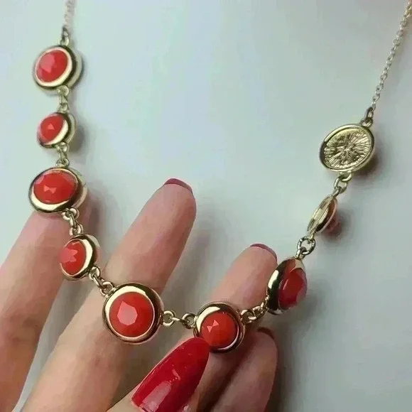 Liz Claiborne Vintage gold tone orange stones necklace - Picture 17 of 17